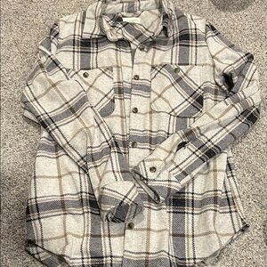 Thread & Supply Plaid Button Down Shirt - Gray and Brown